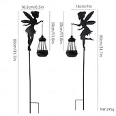 お買い得  経路ライト＆ランタン-屋外用ソーラー防水鉄製妖精シルエットランタン2個、庭、庭、通路、芝生の装飾、パーティー、休日、風景照明、屋外用装飾アクセントランタン