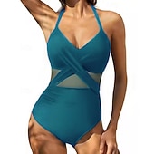 cheap One Pieces Rash Guards-Women's Bathing Suit Swimsuits One Pieces Solid Colored Mesh UV Protection Elastic Sleeveless Swimwear Swimsuit Surfing Diving Swimming Summer