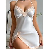 Χαμηλού Κόστους Γυναικεία Νυχτικά &amp; Sleepshirts-Γυναικεία Νυχτικιά Σέξι Καθημερινό Ανατομικό Μονόχρωμες Δαντέλα Κουρελού Καθημερινά Σπίτι Αμάνικο Λουριά Λευκό Σαμπανιζέ Ανθισμένο Ροζ Ρουμπίνι Βαθυγάλαζο Καλοκαίρι Άνοιξη Στενή εφαρμογή