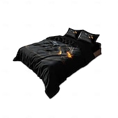 economico Set copripiumino-Set copripiumino con stampa di drago nero Spitfire, set di biancheria da letto in stile hotel con 1 copripiumino e 2 federe, morbido tessuto felpato corto, piumone non incluso.