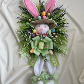 cheap Home Decor-2 Pack Large Easter Bunny Swag Wreath for Front Door, 24" Artificial Spring Bunny Hanger with Lavender Eggs &amp; Green Bows, Whimsical Farmhouse Easter Wall Porch Decor, Cute Outdoor Holiday Decoration