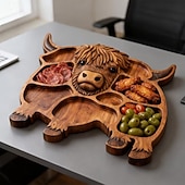 Недорогие Хранение на кухне-Деревянная доска для закусок в виде шотландской коровы, деревянное блюдо для еды в виде коровы, деревенская сервировочная доска в стиле фермерского дома, поднос для закусок, фруктов, мяса и сыра для