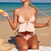 levne Surfovací tankiny a bikiny-Dámské Bikinové sety Horní díl bikin s ramínky Plavky Jednobarevné Tropický vzhled Ochrana proti UV záření Elastický Bez rukávů Plavky Surfování Potápění Plavání Léto