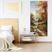 abordables Banners de Garaje y Puerta-Banner de bosque de abedul nórdico, paisaje natural, colgante de pared, árboles blancos, hojas doradas, arte para puerta, entrada, dormitorio, decoración del hogar