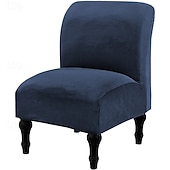 cheap Futon Sofa Cover-Velvet Armless Accent Chair Cover, Soft Stretch Accent Chair Slipcovers Without Arms Removable Armless Chair Furniture Protector Covers for Living Room/Dining Room/Hotel