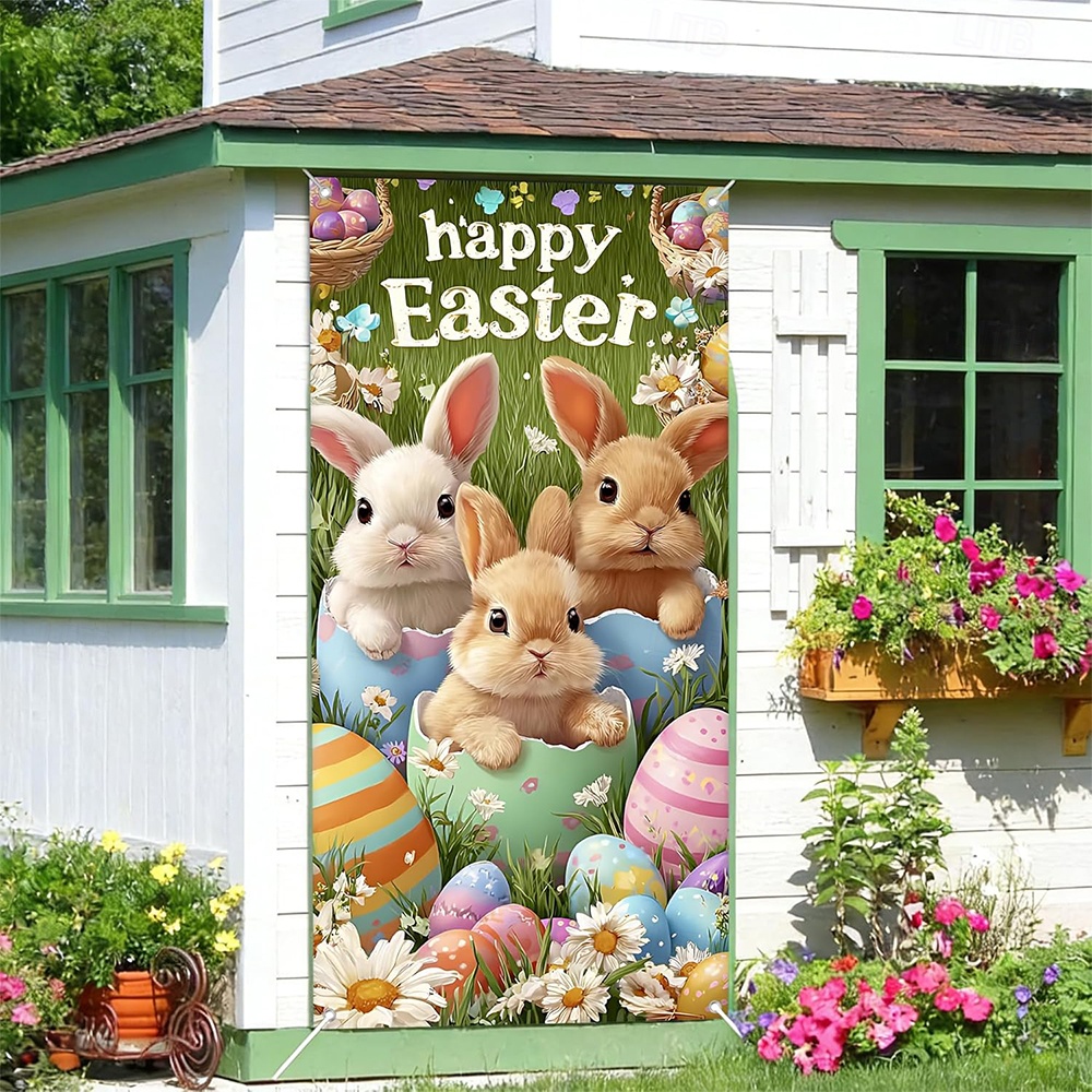 abordables Bannières de Garage et de Porte-Pâques Affiches Couverture de porte Bannières extérieures Rabbit Œuf Mignon 3D Soirée Dortoir Chambre d'adolescents Résidence universitaire Chambre d'amis pour hommes dans une fraternit