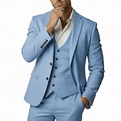 economico Abiti casual-Uomo Completi in Lino Matrimonio in Spiaggia Matrimonio primaverile Nero Bianco Primavera &amp; Estate Tuta Bavero classico Moda Affari Tinta unita Vestibilità aderente 3 pezzi Monopetto Due Bottoni