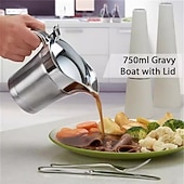 levne Šálky a hrnečky-Nerezový omáčník o objemu 500/750 ml s výklopným víkem, izolovaný omáčník, ideální pro nalévání omáčky a smetany, bezpečný pro mytí nádobí, ideální pro domácí i restaurační použití