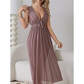 Χαμηλού Κόστους Γυναικεία Νυχτικά &amp; Sleepshirts-Γυναικεία Νυχτικιά Καθημερινό Ανατομικό Μονόχρωμες Δαντέλα Καθημερινά Σπίτι Αμάνικο Λαιμόκοψη V Μαύρο Λευκό Κρασί Βαθυγάλαζο Πράσινο του τριφυλλιού Καλοκαίρι Άνοιξη Κανονικό