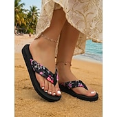 ieftine Femei-pantofi de damă cu imprimeu floral – sandale confortabile de plajă, cu talpă moale, pentru vară, vacanță și ținute casual