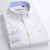 abordables camisas oxford de hombre-Hombre Camisa Camisa para Vestido Camisa Oxford Camisa sin planchar Abotonar la camisa Bloque de color Diario Negocio Amarillo Azul Marino Azul Manga Larga Cuello Vuelto Todas las Temporadas Ropa