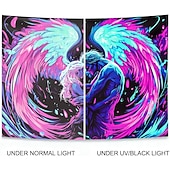cheap Blacklight Tapestries-Blacklight Tapestry UV Reactive Wall Hanging Glow in the Dark Angel Wings Wall Art Blacklight Poster for Bedroom Party Dorm and Festival Decor