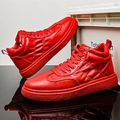 economico Sneakers Casual-sneakers alte rosse da uomo: design traspirante, eleganti e comode, perfette per lo sport, l'abbigliamento casual e le attività all'aperto