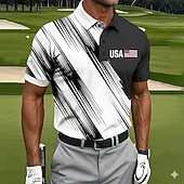  4th of July 2026 250th Men's American US Flag Golf Sports Polo Shirts Short Sleeve Polo Shirts Collared Shirts Casual Athleisure Festival Outfit Buttons Spring & Summer Black