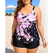 billiga Surfing Tankinis och Bikinis-Dam Baddräkt Tankini 2 st Tryckt Boyleg Snabb tork Elastisk Ärmlös Badkläder Baddräkt Surfing Strand Simmning Sommar