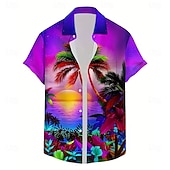 levne Tropické rostliny-Pánské Kokosový strom Příroda a krajina Tropické rostliny Havajská košile Košile na knoflíky Aloha košile Krátký rukáv Havajské Dovolená Léto Jaro Přehnutý 3D tisk košile s límečkem Jedna přední kapsa