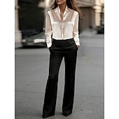 olcso Ünnepi blúzok-Női Ing elegáns Szatén felső Selymes felsők Gombok Tömör szín Elegáns Stílusos Alap Hosszú ujj Állógallér Normál felsők Napi Szabadság Medence Ezüst Fekete Fehér Pezsgő Nyár Tavasz