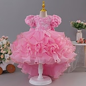 economico Abiti da Fiori-Abito da damigella d'onore bambina Ragazze Abito formale Abiti da sposa Feste Matrimonio Formale Moda Formale Principessa Abito per la Prima Comunione Rete Tinta unica Manica Corta Girocollo Bianco