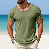 cheap Cotton Linen T-shirts-Men's Tee Top Linen T-Shirt Short Sleeves Crew Neck Summer Plain Fashion Designer Basic Vintage Soft Plain Casual Vacation Street Light Blue Black White Top Tee for Men