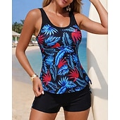 abordables Surfing Tankinis &amp; Bikinis-Mujer Traje de baño Tankini 2 Piezas Impreso Boyleg Secado rápido Elástico Sin Mangas Bañadores Traje de baño Surf Playa Natación Verano