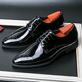 preiswerte Derby Schuhe-Schwarze Herren-Hochzeitsschuhe aus Kunstleder mit Lackfinish – luxuriöse Hochzeitsschuhe für Bräutigame und festliche Anlässe