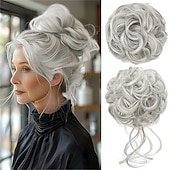 halpa Nutturat-2 kpl sotkuisia nuttura-hiuslisäkkeitä, laineikkaita ja kiharia, tekonahkaisia nuttura-hiuslenkkejä, poninhäntäpidennys naisille, tuhkanharmaa