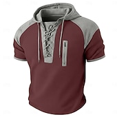  Men's Waffle Henley Shirt Tee Top Short Sleeve Hooded Lace Up Neck Summer Spring All Seasons Solid Color Fashion Designer Casual Color Block Casual Daily Outdoor Light Blue Black Wine Top Tee for Men