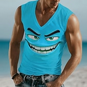 abordables T-shirts 3D-Homme Dessin Animé 3D Émoticônes amusantes T-shirt Sans manches T-shirt Impression 3D Col en V Chemise Tropical Extérieur Vacances Hawaïen Bleu Violet Orange Été Printemps Vêtement Tenue S M L XL XXL