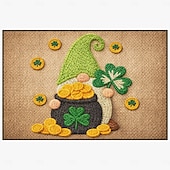abordables Felpudo-St Patrick's Day Doormat 2D Flat Print Design Featuring Gnome with Pot of Gold and Shamrocks on Sparkling Green Background