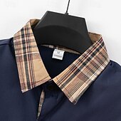 お買い得  メンズドレスシャツ-男性用 シャツ ドレスシャツ ボタンアップシャツ カラーブロック 日常 ビジネス ブラック ホワイト ルビーレッド ダークブルー 長袖 折襟 オールシーズン 衣類 パッチワーク