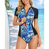 levne Rash guardy One Piece-Dámské Ochrana proti vyrážce Plavky Jednodílné díly Tropický vzhled Krátká noha Ochrana proti UV záření Rychleschnoucí Elastický Krátký rukáv Plavky Surfování Plážové Plavání Léto