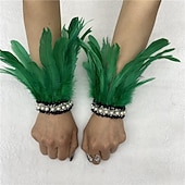 Χαμηλού Κόστους αξεσουάρ-Καρναβάλι 2026 Ρίο Καρναβάλι Σαμπά Αξεσουάρ Γυναικείου Μαύρου Φτερού Περιβραχιόνια με Δαντέλα Μαργαριταριού 1 Ζευγάρι Φυσικά Φτερά Περιβραχιόνια Βραχιόλια Κοστούμι Επίδειξης Φεστιβάλ Βραζιλίας