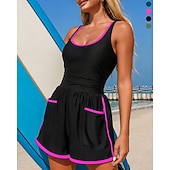 Χαμηλού Κόστους Rash Guards One Pieces-Γυναικεία Μαγιό Ολόσωμα κομμάτια Ψηλόμεσο μαγιό με ρουχισμό Μονόχρωμο Ελαστικό Αμάνικο Μαγιό Σέρφινγκ Ψαροντούφεκο Κολύμβηση Καλοκαίρι