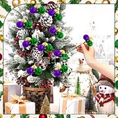 economico Forniture per feste-Confezione da 10 decorazioni natalizie per il martedì grasso, palline viola, verdi e dorate, steli per il martedì grasso &amp;decorazioni per l'albero di Natale, ghirlanda di carnevale &amp;forniture per