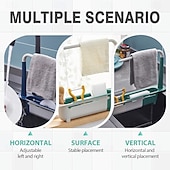 cheap Kitchen Storage-2Pcs Telescopic Sink Storage Rack, Adjustable Kitchen Sink Organizer Rack, Expandable Telescopic 2 in 1 Sink Drainer, Sponge Soap Holder for Home Kitchen Supplies