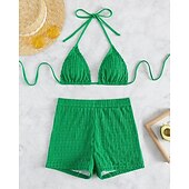 levne Surfovací tankiny a bikiny-Dámské Bikinové sety 2 ks Plavky Jednobarevné Ochrana proti UV záření Elastický Bez rukávů Plavky Surfování Potápění Plavání Léto