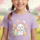 Недорогие Пасхальные наряды для девочек-Пасха Девочки 3D Графика Кролик Футболка С короткими рукавами 3D печать Лето Весна Спорт Мода Уличный стиль Дети 4-12 лет Вырез под горло Повседневные на открытом воздухе Стандартный