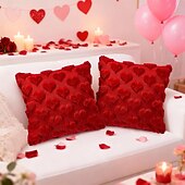 cheap Throw Pillows &amp; Covers-Valentines Day Decorations Pillow Covers - 18x18 inch Set of 2 Heart Shaped Pattern Faux Fur Soft Plush Throw Pillows Case for Indoor Outdoor Sofa Bedroom Living Room Festivals Anniversary Home Decor