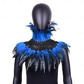 billiga Tillbehör-Karnival 2026 Rio Karnival Samba Tillbehör Kvinnors Tealfjäder Cape Sjalkappa med Svart Spets Choker Brasilien Festival Uppträdande Kostym