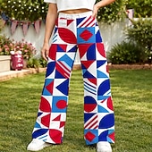  250º Aniversario de EE. UU. Retro Antiguo Años 70 Pantalones Pantalones de pierna ancha Hippie Disco Alta cintura Disfraz Mujer Mascarada 4 de julio Día de la Independencia Adulto Pantalones
