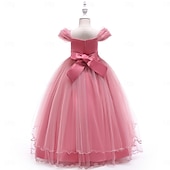 ieftine Rochițele pentru fetița cu flori-Copii Fete Rochie de petrecere Culoare solidă Fără manșon Ocazie specială Zi de Naștere Prințesă Dulce Poliester Maxi Rochie de petrecere Vară Primăvară 4-13 ani Șampaniu Roz Îmbujorat Roșu Vin