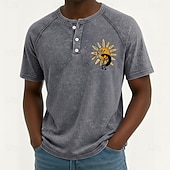 cheap Vintage&amp;Retro-SoftFade™ Men's Vintage Washed Tee Henley Top Washed Shirt Short Sleeve Vintage Designer Daily Outdoor Summer Spring Light Blue Purple Gray Henley Henley T-Shirt