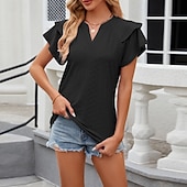 voordelige Chique Blouses-Dames Blouse Effen Elegant Stijlvol Modern Korte mouw V-hals Normale tops Dagelijks Feestdagen Uitgaan Zwart Wit Blozend Roze Wijn Rose Roze Zomer Lente