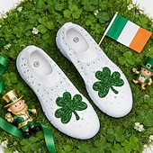  Lässige Damen-Sneaker zum St. Patrick's Day mit Strasssteinen – Kleeblatt- und Regenbogenmotiv, leichte und stylische Schuhe für Festivals, Partys und Paraden
