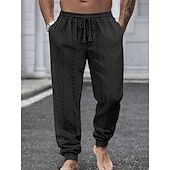  Men's Joggers Trousers Casual Pants Textured Pants Drawstring Elastic Waist Textured Plain Comfort Breathable Full Length Daily Outdoor Holiday Vacation Casual Black White Micro-elastic