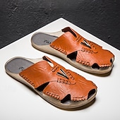 economico Sandali casual-sandali da uomo in similpelle marrone, tomaia cucita a mano, plantare comodo, stile casual rilassato, adatti per il tempo libero estivo e per l'uso interno