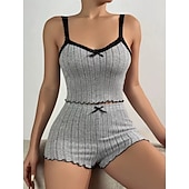 abordables Hauts et bas de nuit pour femmes-Femmes Ensemble Pyjama Occasionnel Confort Couleur Unie Dentelle Taille Élastique Shorts Quotidien Maison Sans manches Bretelles Bleu Blanche Rose Claire Vin Gris Été Printemps Coupe régulière