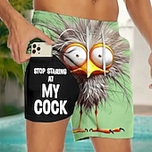  Per uomo Cartoni animati Pulcino Gergo divertente Pantaloncini foderati Pantaloncini da bagno 2 in 1 Pantaloncini da mare Misura del girovita medio Hawaiano Ferie Tasche Laterali Con Fodera a