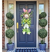 cheap Home Decor-2 Pack Large Easter Bunny Swag Wreath for Front Door, 24" Artificial Spring Bunny Hanger with Lavender Eggs &amp; Green Bows, Whimsical Farmhouse Easter Wall Porch Decor, Cute Outdoor Holiday Decoration