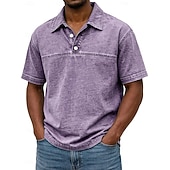  Herren Acid-Wash-Shirt Baumwoll-Poloshirt Lässig Geschäft Gerippter Polokragen Kurzarm Mode Basic Einfarbig Farbblock Knöpfe Gewaschen Sommer Frühling Frühling & Herbst Normale Passform Schwarz